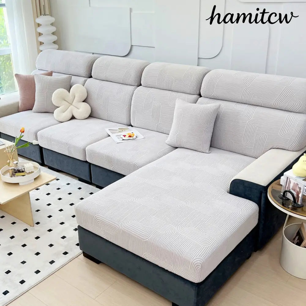 Jacquard Sofa Seat Cover - Melody White Gray / Increase S